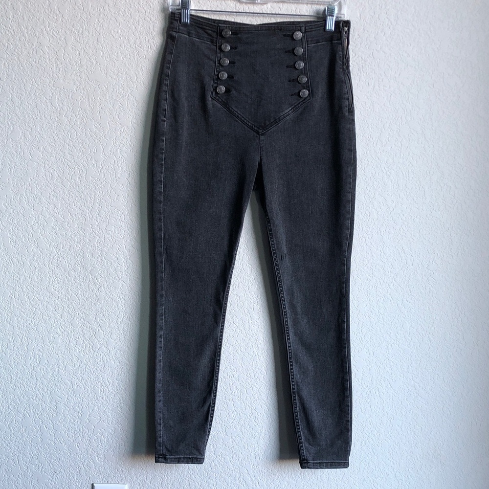 We The Free Pull On Skinny Jeans Washed Black 28 High Rise Waist Hipster Boho